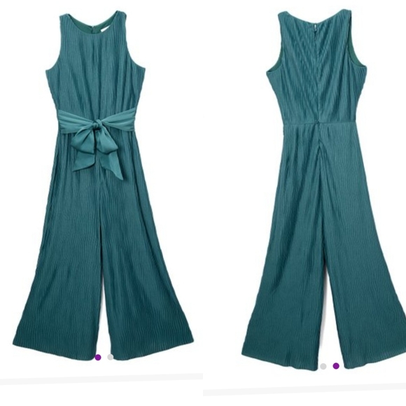 Anthropologie deep teal pleated jumpsuit - Picture 2 of 8
